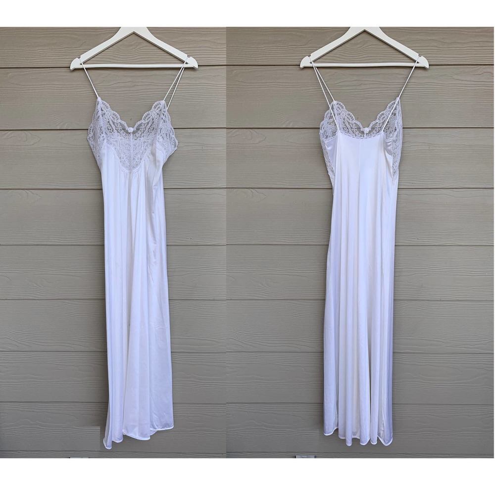 Vintage Slip Dress White Lace Floral Bodice